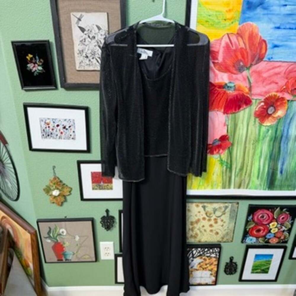 Patra Dress Set Women Sz 12 Black Metallic Sheer Jacket 90s Wedding Goth Baddie